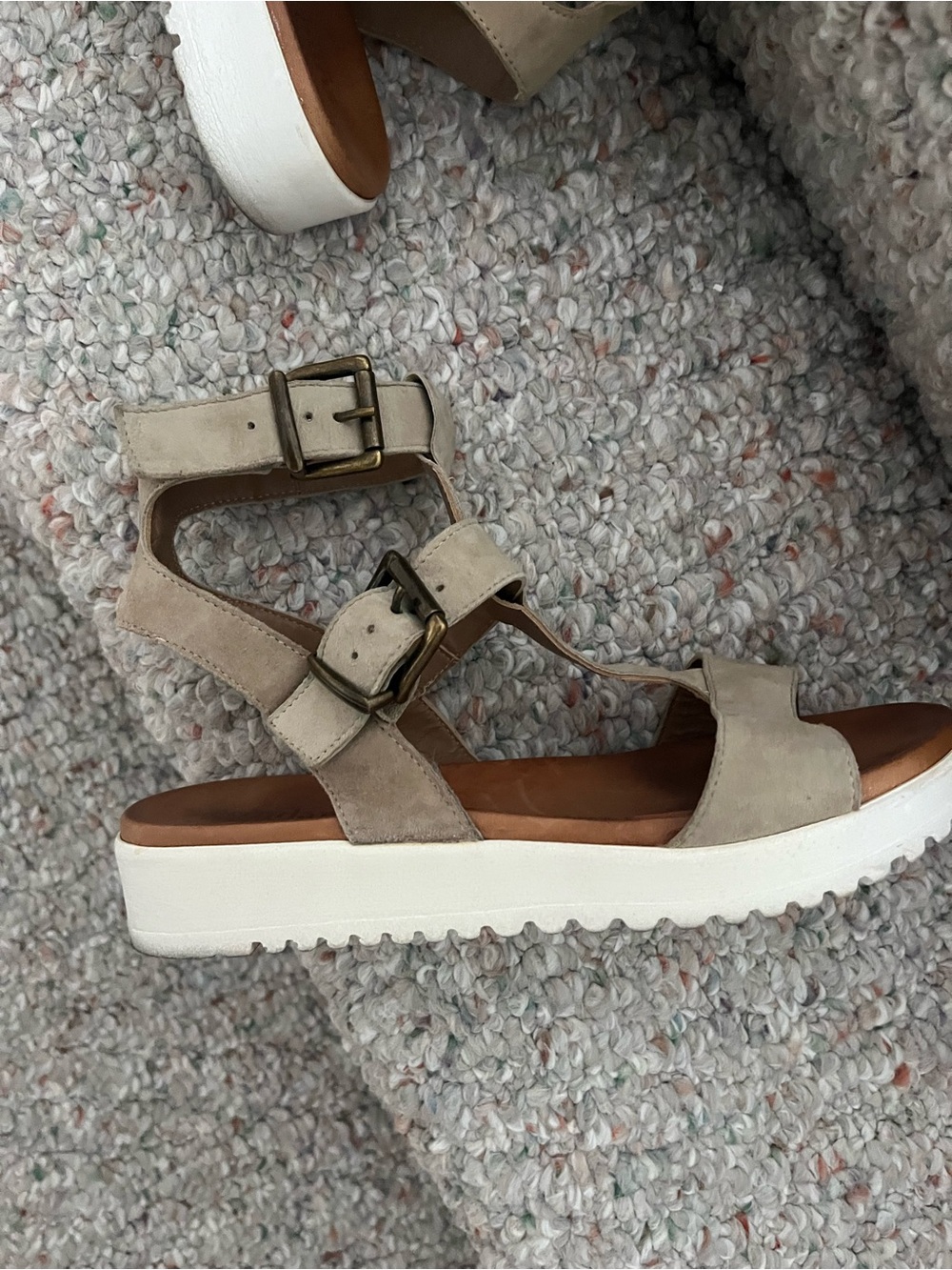 Sundance Beige Suede Platform Buckle Sandals